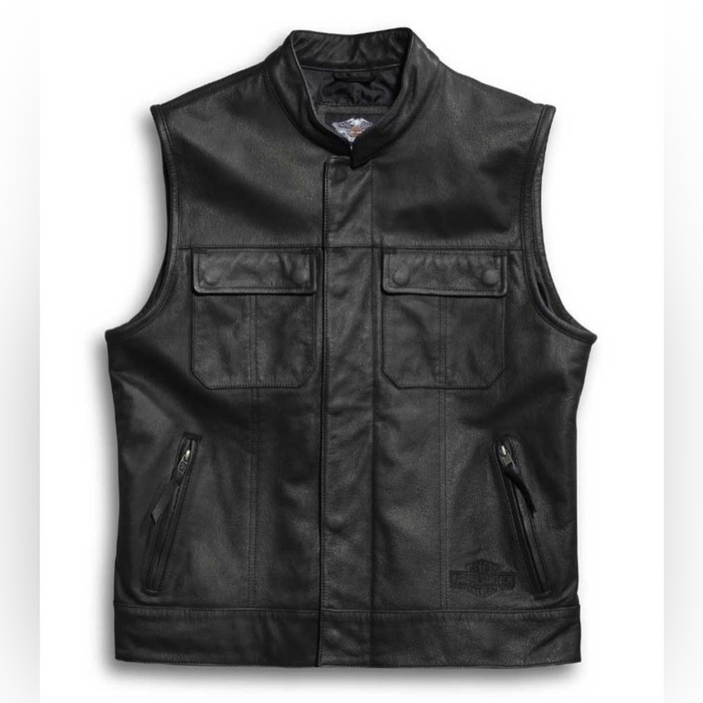 Harley-Davidson® Men's Leather Club Vest, Foster Reflective, Black 98090-15VM